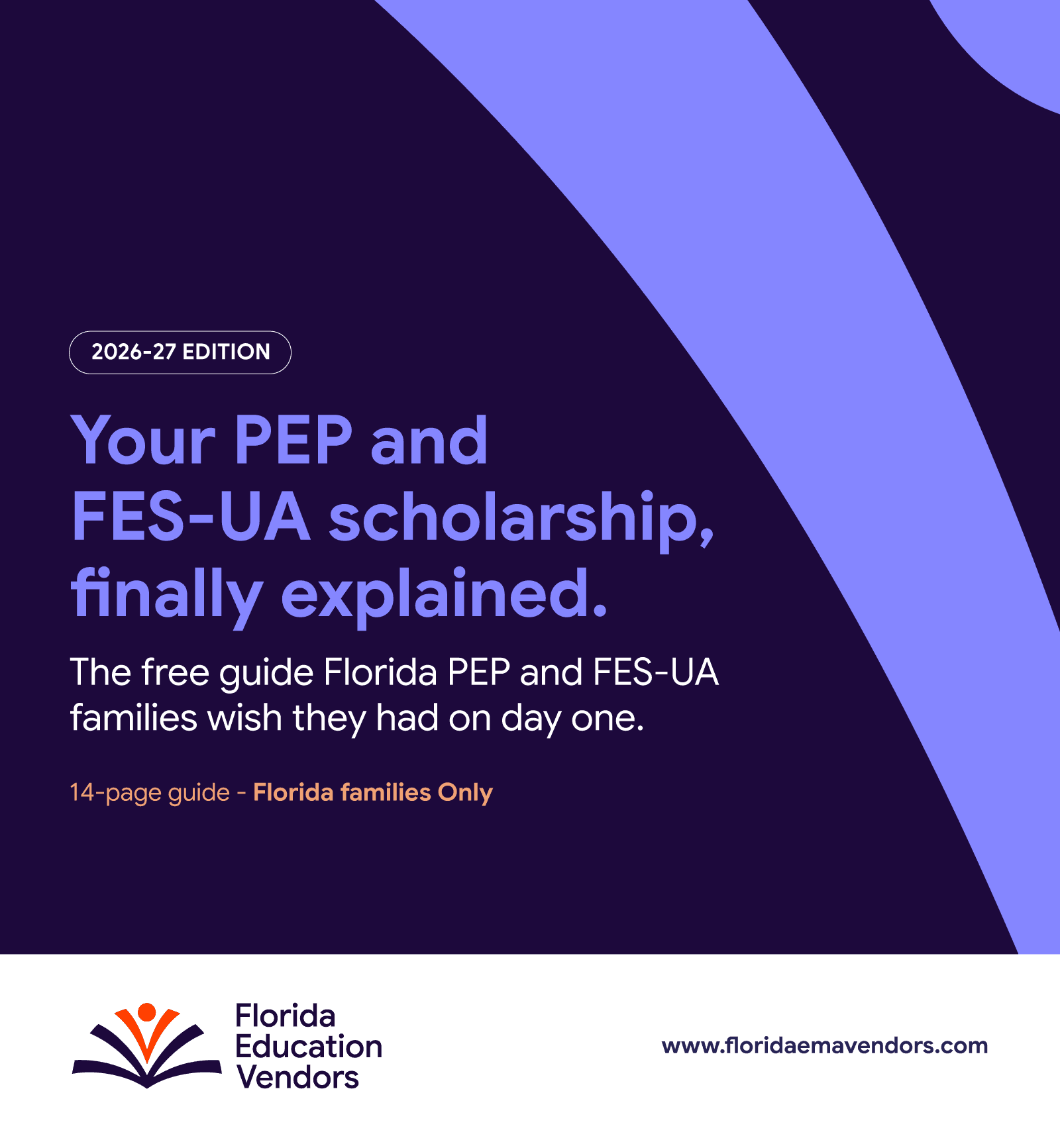 Cover of the FEV 2026-27 PEP and FES-UA scholarship guide.